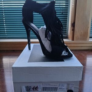 Stuart Weitzman Black Peep-Toe Heels